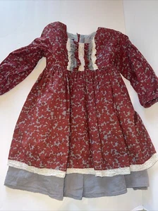 Isobella & Chloe girls size 4T burgundy shabby chic Autumn long sleeve Dress - Picture 1 of 10