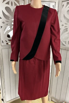 Conjunto de Falda Traje Mezcla Lana Granate Sasson De Colección Talla 8 Bordes Terciopelo Negro Foto 1 de 4