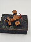 Wooden Hand Painted Air Plane Christmas Ornament Vintage Holiday Decor