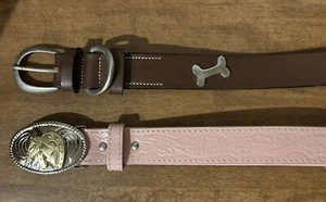 NOCONA Pink Tooled Leather Kid's Belt Western Rodeo Cowgirl 22" + Bonus Belt - Picture 1 of 5