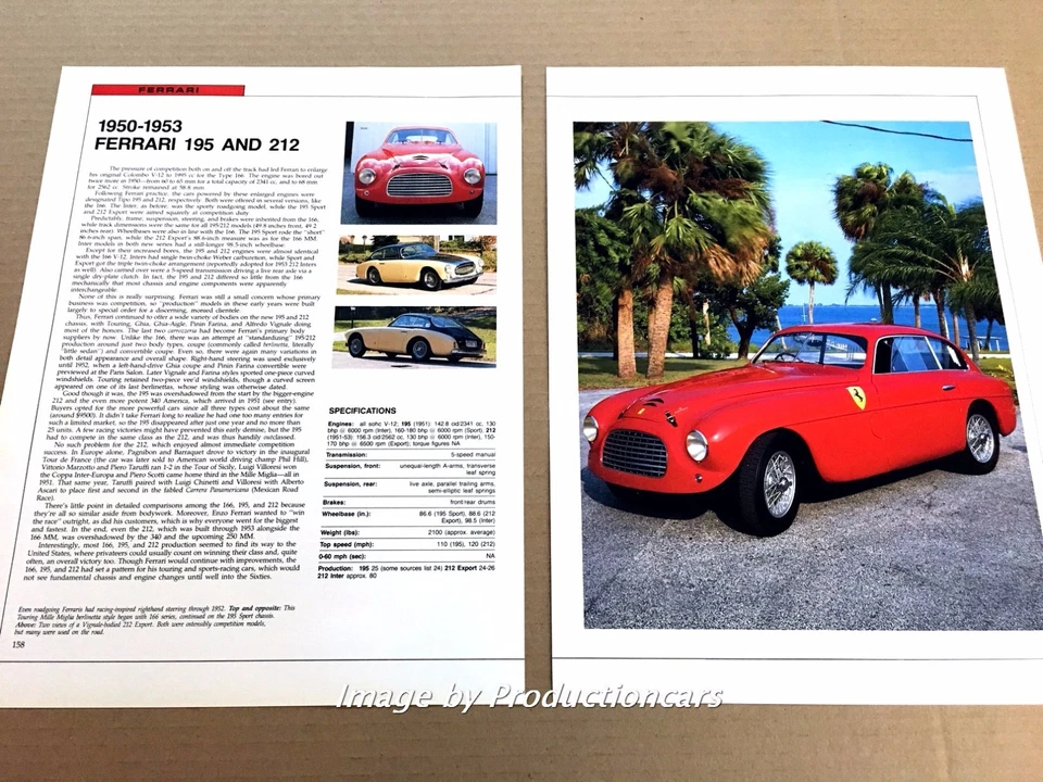 Ferrari 195 212 Original Car Review Print Article J670 1950 1951 1952 1953 - Imagem 1 de 1