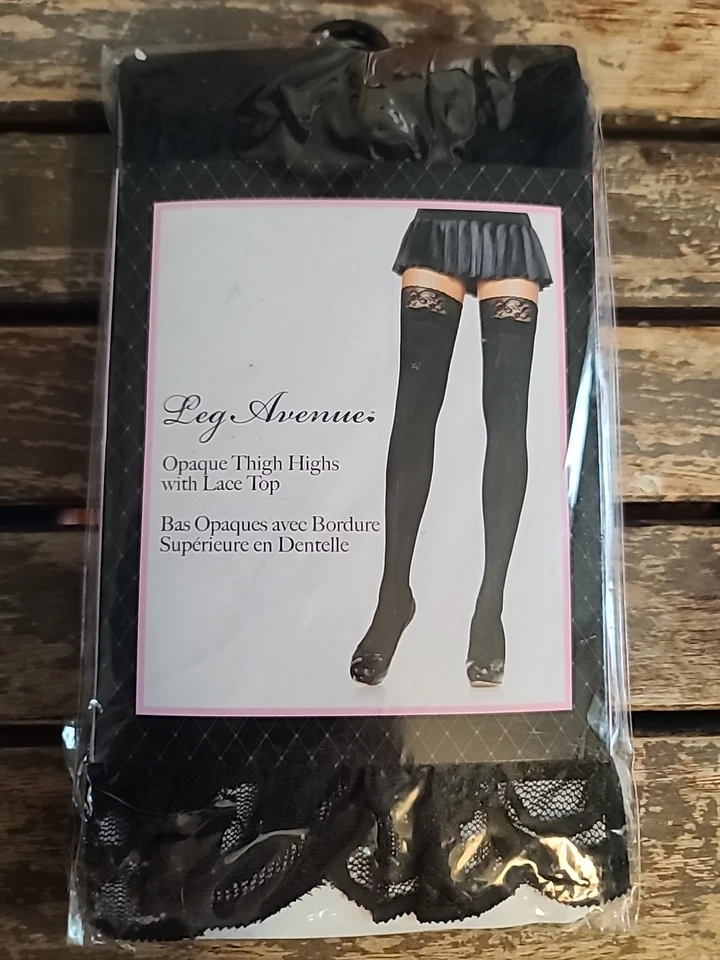Pantimedias Leg Avenue Opacas Hasta el Muslo Top de Encaje, Talla Única con 90-165 Lbs NUEVAS Foto 1 de 2