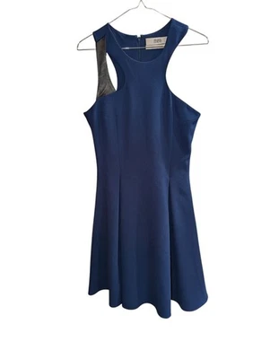 Vestido de Diseñador Prabal Gurung Talla 6 Azul Marino Cuero Acento Cerradura Corredor Forrado en Seda Foto 1 de 4