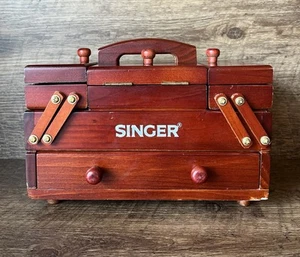 Vintage Singer Sewing Box Accordion Fold Out Wooden Sewing Carry Caddy Organizer - Picture 1 of 10