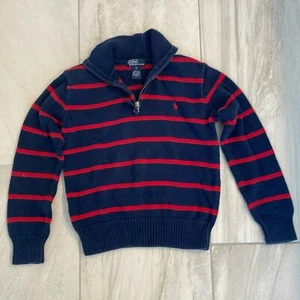 Ralph Lauren Size Small navy and red horizontal stripe quarter zip sweater - Picture 1 of 5