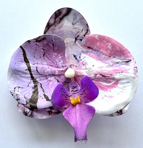 3,75" Batik lila Lavendel Rosa schwarz weiß Orchidee Seide Blume Haarspange - Bild 1 von 2