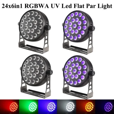 4pcs Slim PAR Light 24x6in1 RGBWA UV DMX512 Master Slave Sound Mode Stage DJ - Image 1 of 4