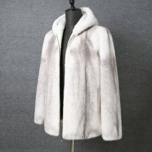 Mink Fur Jacket Men's Trend Whole Mink Real Mink Fur Hooded Short Coat Parka - Picture 1 of 10