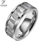 Tungsten Carbide Silver / Black Faceted Center Design 8MM Ring w/ FREE Engrave