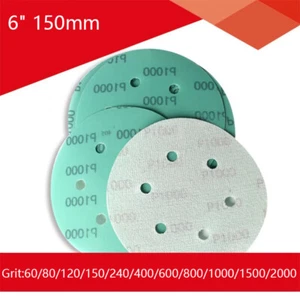 6" 150mm Wet & Dry Sandpaper Polyester Film Green Sand Hook & Loop 60-2000 Grit - Picture 1 of 5