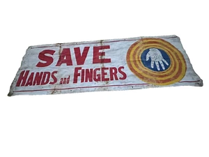 Vtg CANVAS Safety Sign BANNER 1963 "Save the Hands and Fingers" Bullseye Target - Picture 1 of 16
