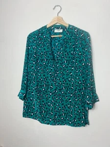Pyrus Paola blouse 100% silk green leopard print button front size small - Picture 1 of 6