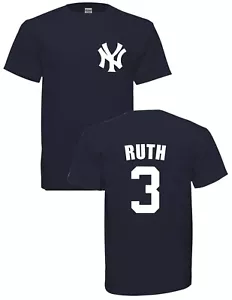 YOUTH Babe Ruth #3 NEW YORK YANKEES T-SHIRT NAVY or Gray FREE SHIPPING - Picture 1 of 2