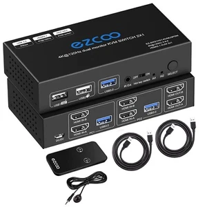 HDMI Extended Display Share 2 PC with one Keyboard 8K 60Hz 4K 120Hz HDMI 2.1 KVM - Photo 1/8