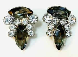 Vintage Rhinestone Clip On Earrings With Two Large Greyish Stones - Picture 1 of 3