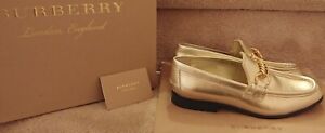 Burberry Solway Light Gold Leather Chain Bit Loafers NIB $680 Size 36.5