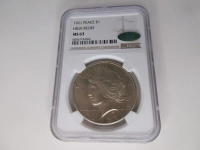 1921 Peace $1 High Relief MS 63 NGC CAC  - Image 1 of 4