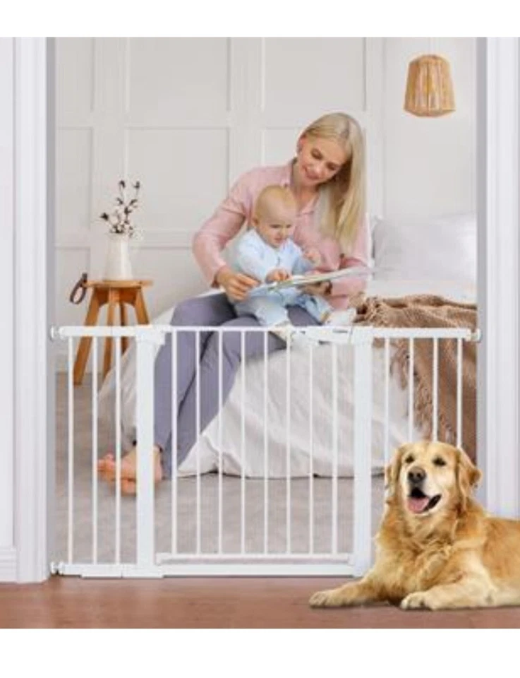 Cumbor Cb490 29.5-51.6 Inch Baby Safety Gate Extra Wide Easy Walk Thru