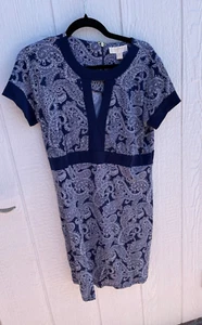 Abito donna grande Michael Kors blu manica corta paisley svasato nuovo con etichetta - Foto 1 di 3