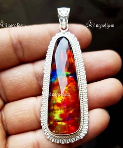 Ciondolo in argento sterling regalo per gemma multi fuoco ammolite 110 ct - Foto 1 di 6