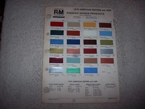 1975 AMERICAN MOTORS AND JEEP EXTERIOR R-M PAINT CHIP COLOR CHART   #274 - Picture 1 of 4