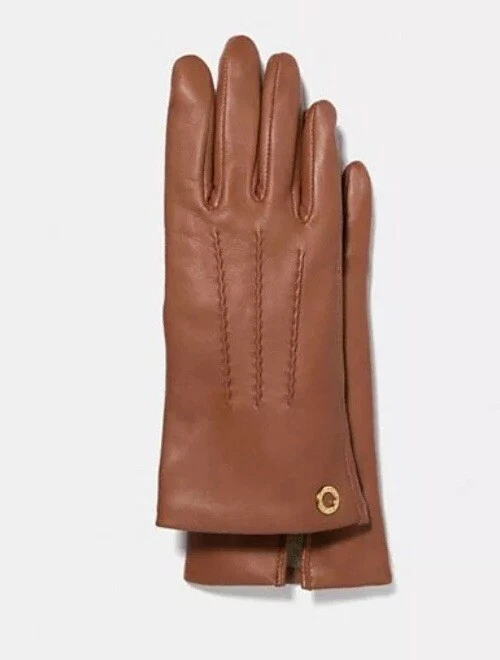 Guantes COACH Cuero Sillín Camel Marrón Lana Merino Forrados Mujer 7 M F32700 $135 Foto 1 de 1