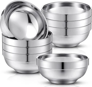 8 Pack 24 oz Stainless Steel Bowls Double Walled Insulated Soup 24 oz, Silver - Picture 1 of 7