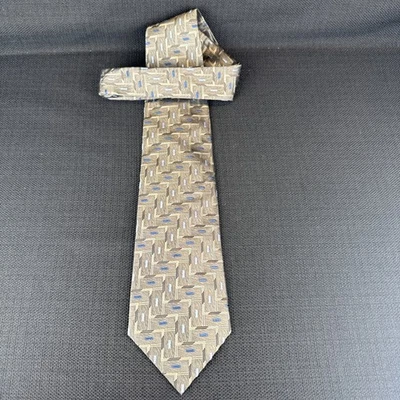 Corbata Birmania Bibas marrón azul geométrica para hombre 100 % seda 56 x 4 con punta automática Foto 1 de 4