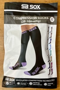 SB SOX Kompressionsstrümpfe (20-30 mmhg) Herren & Damen Größe XL schwarz & lila VERSIEGELT - Bild 1 von 5