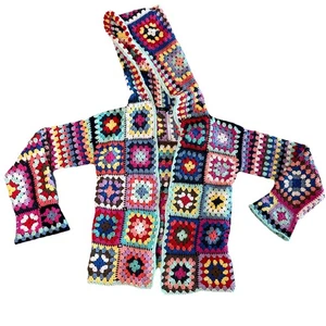 Suéter Cárdigan Hecho a Mano Abuela Cuadrado Grueso Tejido con Capucha - ¡Precioso! - Imagen 1 de 15