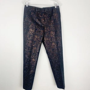 3.1 Phillip Lim Pants Women 4 Navy Copper Metallic Jacquard Shiny Tapered Ladies - Picture 1 of 10