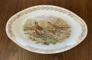 Limoges 16" Oval Serving Platter Gold Trim Quail Design - Picture 1 of 6