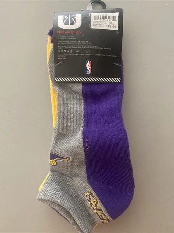 Los Angeles Lakers Men's Low Cut Socks 3 Pair Size 6-12 Kobe Magic Lebron NWT Cover