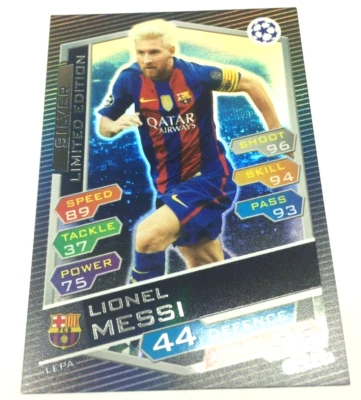 Tarjeta de aluminio Match Attax 2016-17 UEFA Champions League edición limitada Lionel Messi Foto 1 de 3