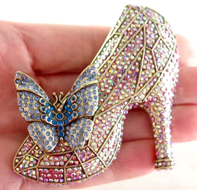 ZAPATO DE TACÓN ALTO ESTILO DISEÑADOR AB CRISTAL ESTRÁS BROCHE MARIPOSA AZUL Foto 1 de 4