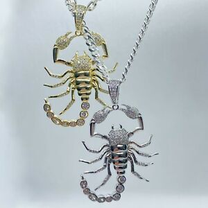 Solid 925 Sterling Silver Hip Hop Scorpion Charm Pendant - Silver & Yellow