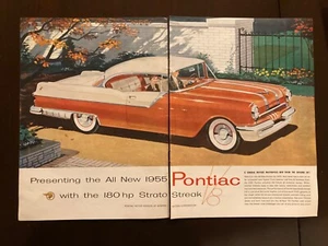 1955 Two-Toned 2-Door Hardtop Pontiac Catalina 180HP STRATO STREAK Print Ad - Picture 1 of 2