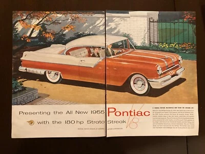 1955 Two-Toned 2-Door Hardtop Pontiac Catalina 180HP STRATO STREAK Print Ad - Image 1 of 2