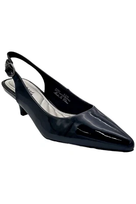Bombas Easy Street Faye Slingback salto gatinho preto patenteado - Imagem 1 de 3