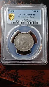 1866 Brazil Silver 500 Reis PCGS AU Details Cleaned Pedro II 4410 - Picture 1 of 4