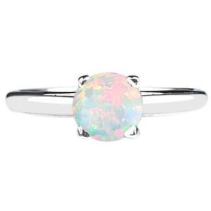 Anillo para mujer de oro blanco de 14 quilates de 1,00 quilates forma redonda 100 % natural ópalo australiano - Imagen 1 de 1