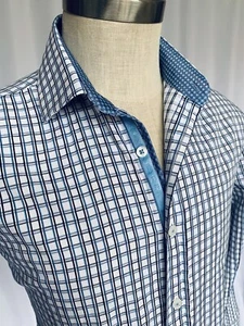 ENGLISH LAUNDRY Mens Cotton Dress Shirt Blue Check, 15x32/33" - Picture 1 of 14