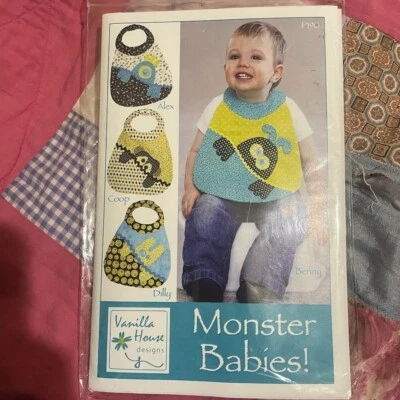 VANILLA HOUSE DESIGNS Monster Babies BIB Pattern Applique 6-18 mos - Image 1 of 2