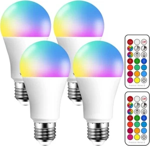 LED Light Bulbs 40W Equivalent RGB Color Changing A19 E26 Base 500LM (Pack of 4) - Picture 1 of 6