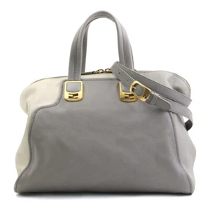 Auth FENDI Chameleon Handbag Shoulder Bag Grey/Off White Leather - e59432a - Picture 1 of 17
