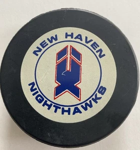 NEW HAVEN NIGHTHAWKS AHL Hockey Game Puck Vintage Made In Canada - Picture 1 of 5