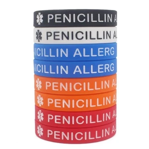 5 Pack Penicillin Allergy Medical Alert Silicone Bracelets Awareness Wristband - Picture 1 of 20