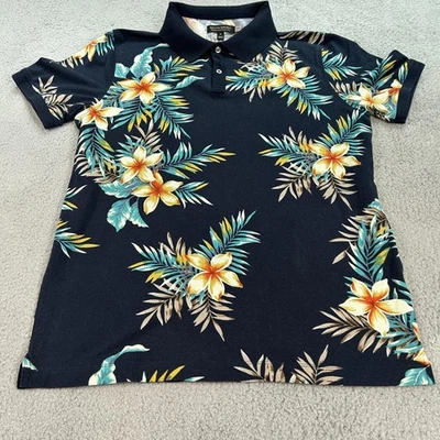 Banana Republic Polo Shirt Mens Medium Navy Floral Performance Pique Hawaiian — 第 1/4 张图片