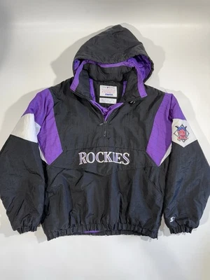 Jaqueta Colorado Rockies MLB Vintage Starter Tamanho G Preta Roxa Anos 90 - Imagem 1 de 4