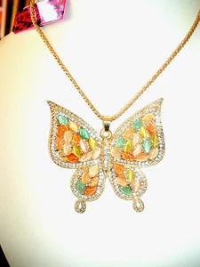 Betsey Johnson Large MULTICOLOR Opals Gold BUTTERFLY Pendant NECKLACE NWT - Picture 1 of 11